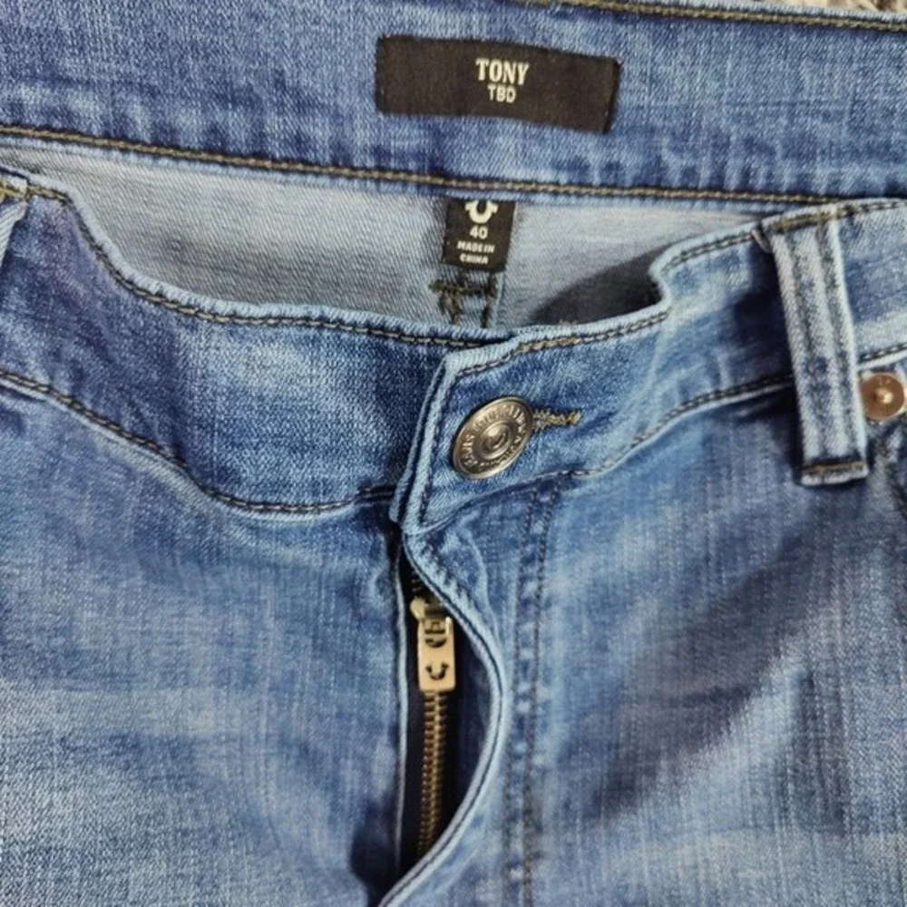 True Religion Mens Y2K Tony TBD Streetwear Skinny Jeans 40 Blue Faded Denim